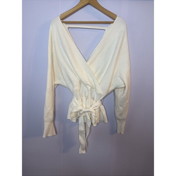 Zesica Womens Sweater Faux Wrap Knit Bow Feminine Sexy‎ Bat Wing Sleeve NWT - Picture 1 of 6